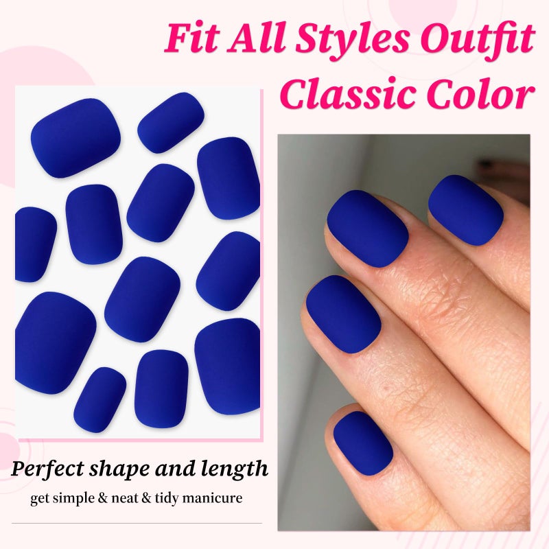 Lifextol 120PC Blue Square Press on Nails Short Blue Fake Nails Press ons Acrylic Nails Press on Nail for Women, 12 Size Matte Stick on Nail Petite Press on False Nail Tips Pack&5PC Sticky Tab - Image 3